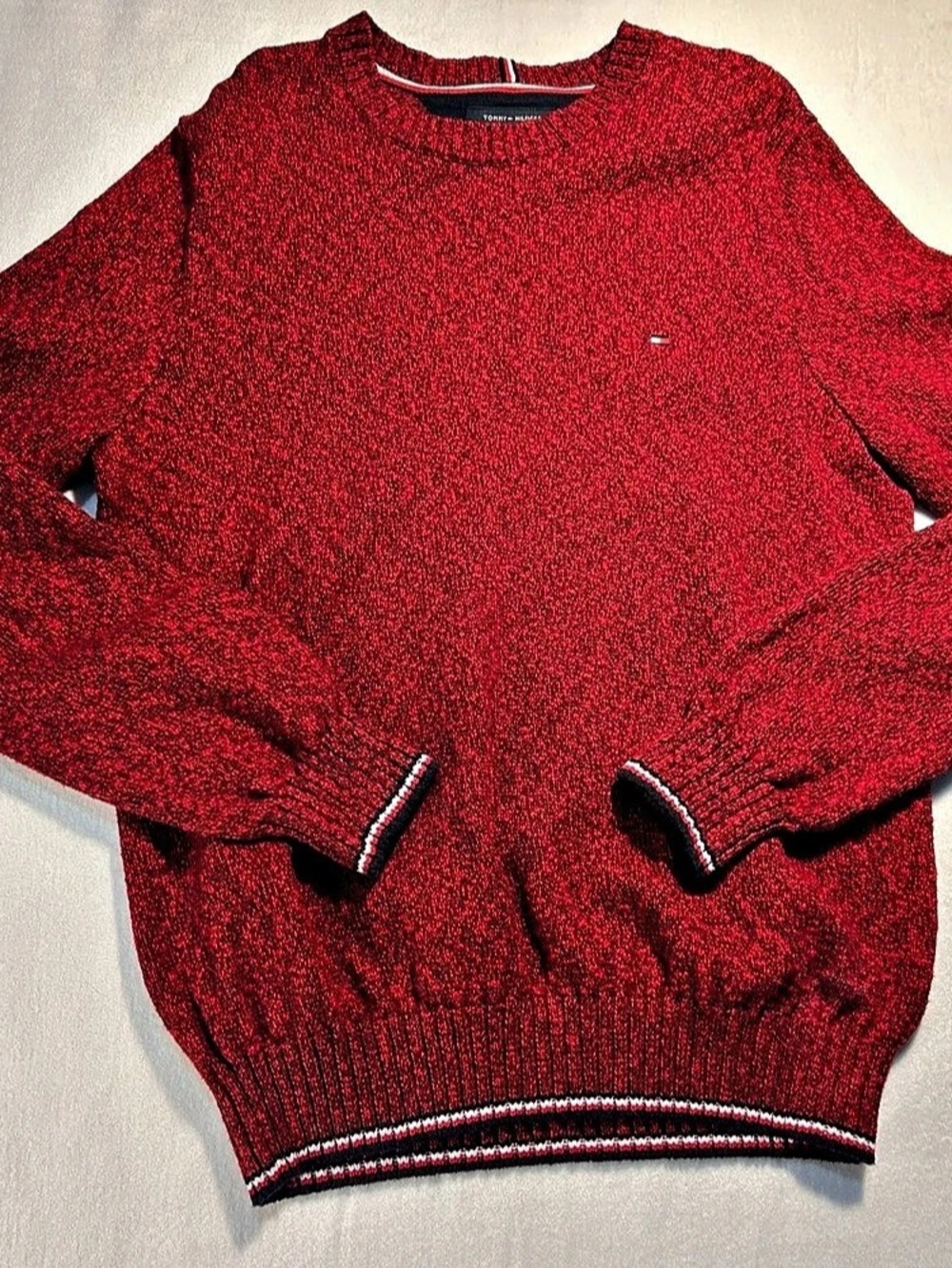 Tommy Hilfiger Red Heather Knit Crewneck Pullover Sweater Preppy Ivy League